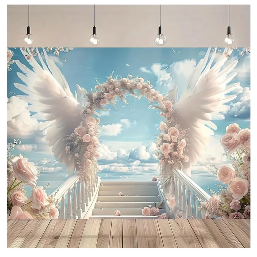GORGEOUS FABRIC photo Backdrop of 
Clouds Flowers Angel Wings Blue Sky
GORGEOUS